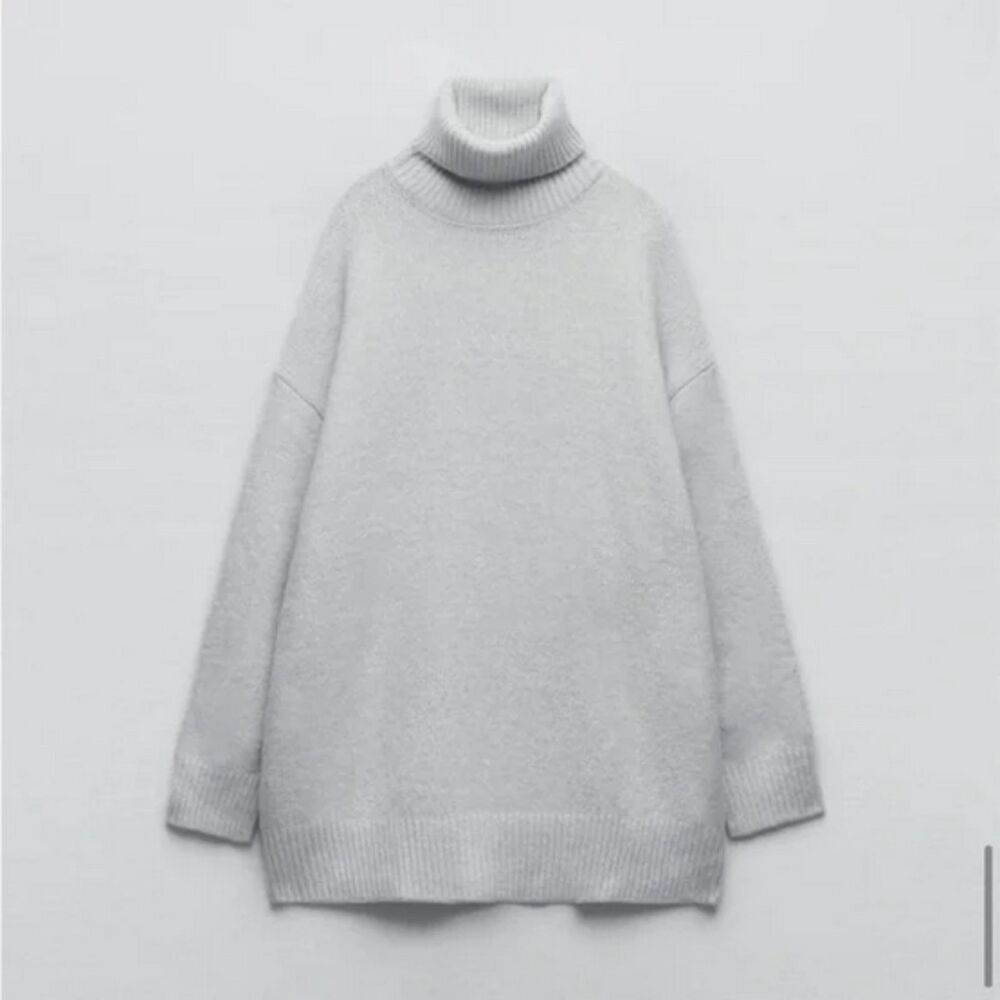 Zara Light Heather Gray Turtleneck Chunky Knit Oversized Pullover Sweater (NWT)
